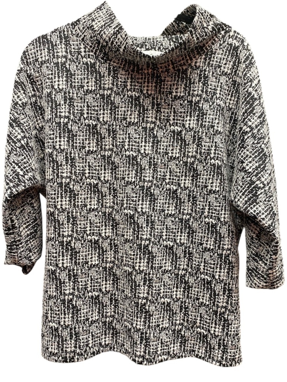 Scapa Lauren Perre Textured Black and White Knit Sweater with Mock Neck